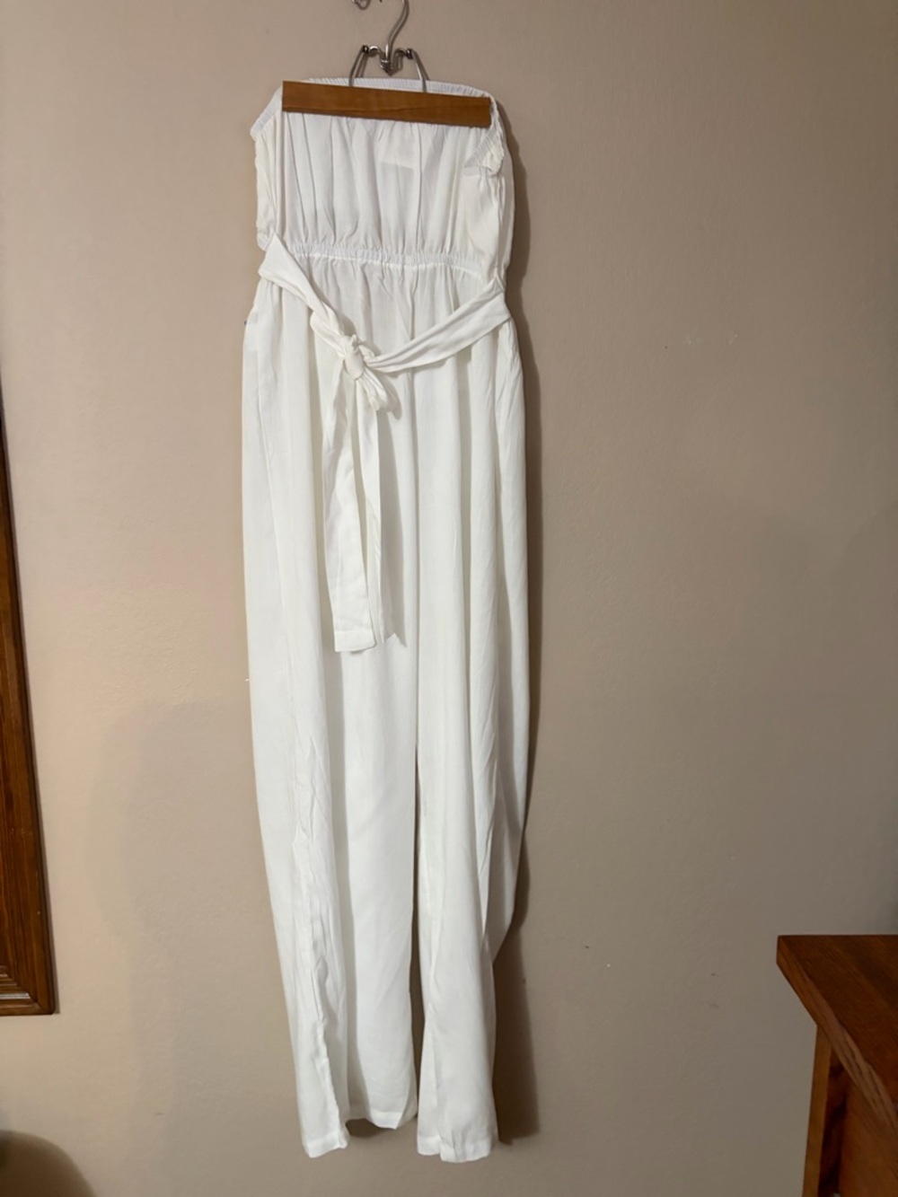 Boho Beach Hut White Cutout Romper Jumpsuit Strapless Wide Leg Large NWT - Picture 3 of 9